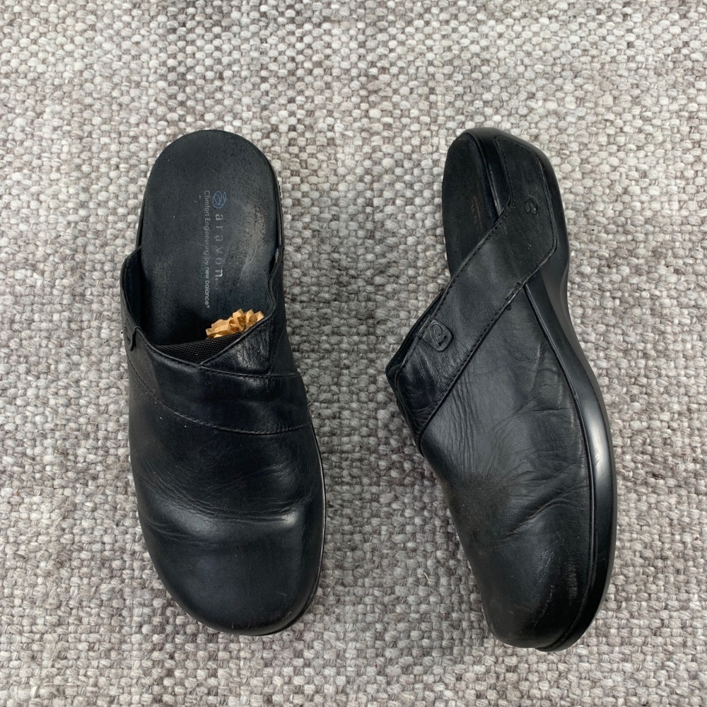 Aravon Clogs Women 10 D Black Leather New Balance ABZORB WSK01BK Comfort Mules